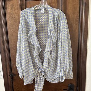 Free People Blue and Yellow Checkered Blouse